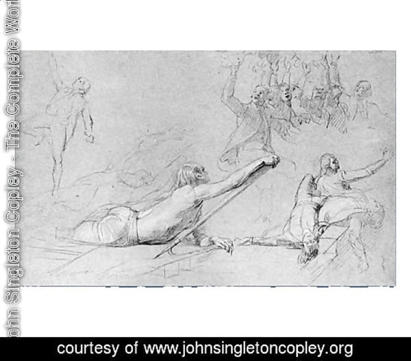 Study for "The Siege of Gibraltar": Figure Reaching; Sprawling Figures; Cheering Group; Dying Sailors