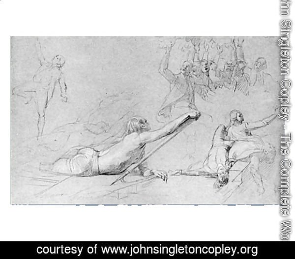 John Singleton Copley - Study for "The Siege of Gibraltar": Figure Reaching; Sprawling Figures; Cheering Group; Dying Sailors